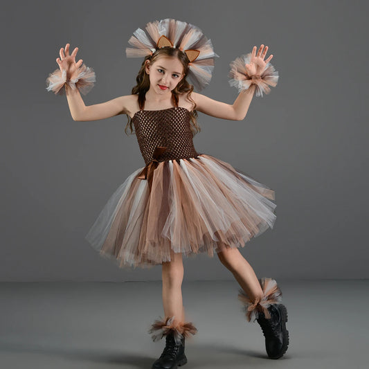 Girls Lion Tutu Dress Costume – Animal Outfit for Birthdays & Halloween, Ages 2–12