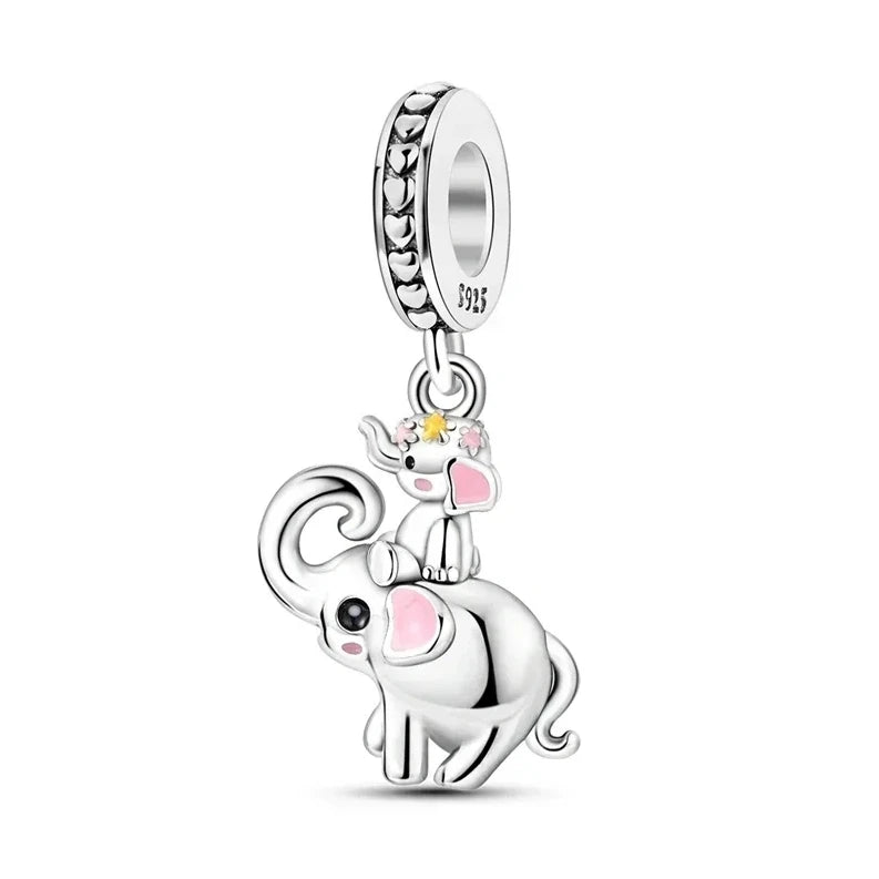 925 Silver elephant lion rhinoceros dinosaur Animal Charms Beads Fit 4MM hole diamet Bracelets Fine DIY Christmas Jewelry Gifts