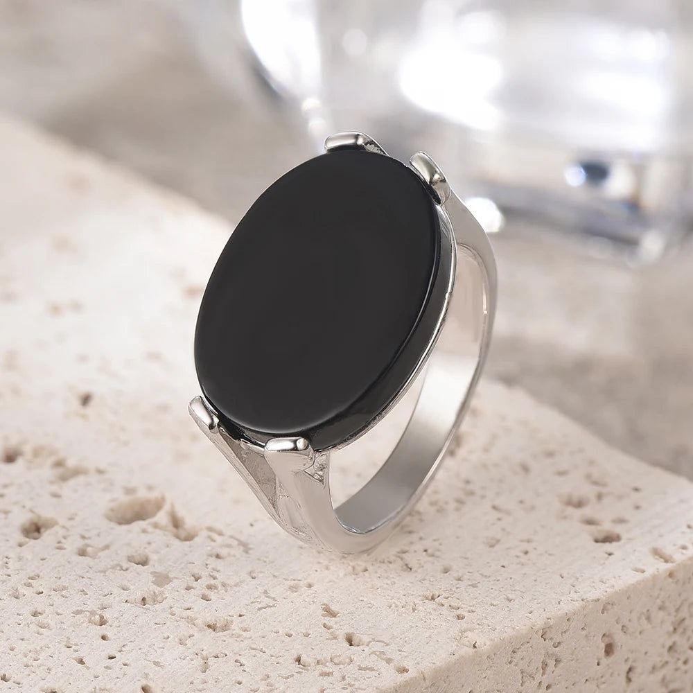 S925 Sterling Silver Natural Black Onyx Rings Oval Shape Turquoise Stone Not Fading Black Rings Fine Jewelry For Men