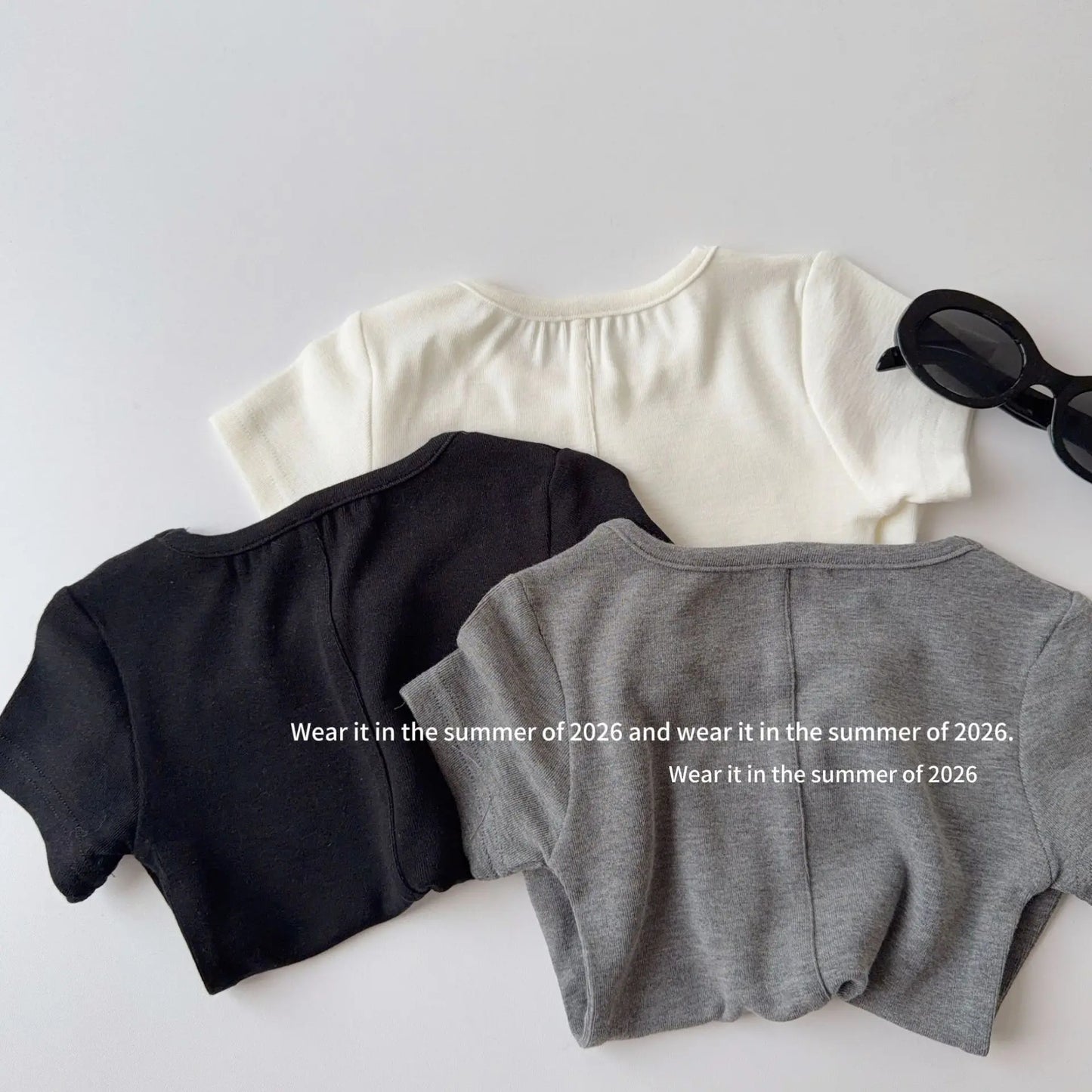 Girls T-shirt 2026 Spring and Summer New Childrens Clothes Korean Girl Baby Solid Color Simple Baby Cotton Short-sleeved T-shirt