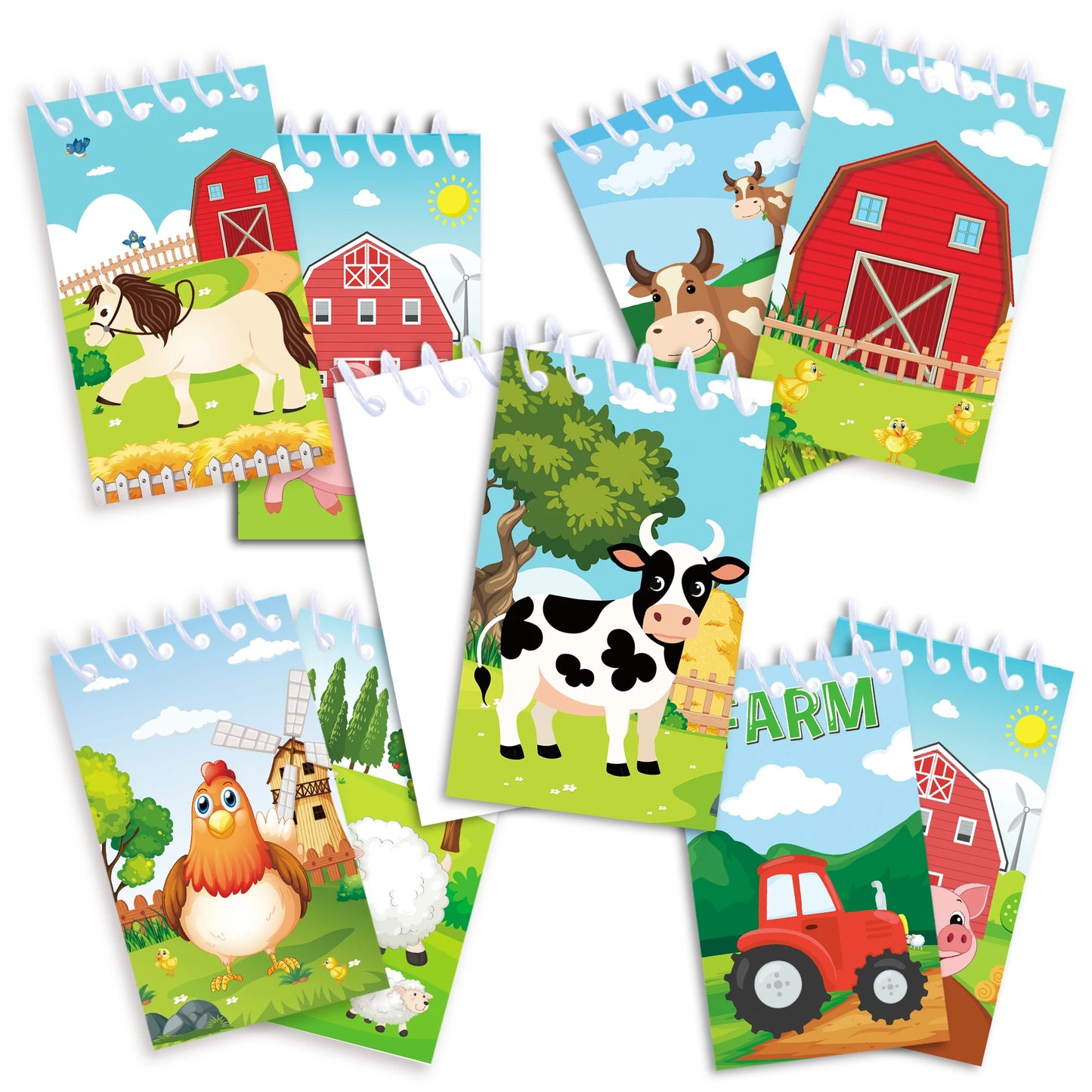 8pcs Farm Animals Spiral Pocket Notebook 8 Designs Portable Mini Memo Pad Notepads Coil Booklet For Gifts Office Stationery