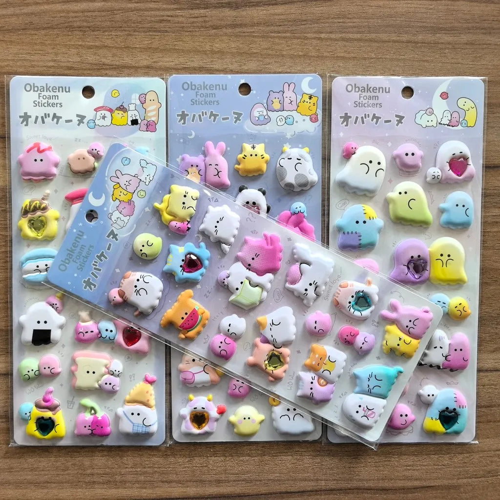 4 Sheets Obakeinu Foam Stickers - Cute Ghost Character Decals for DIY Crafts, Journals & Kids’ Decor RecordingYourLife Store