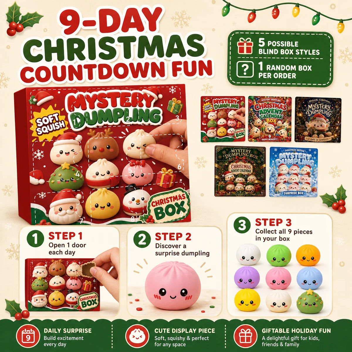 Christmas Fidget Squishy Dumpling Advent Calendar – 24 Sensory Blind Boxes