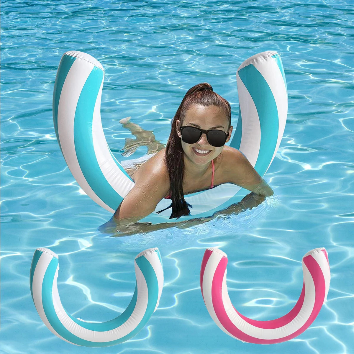 1pc New Striped U-Shaped PVC Inflatable Swimming Ring，Arch Shape Design Swimming Pool Float，Summer Beach & Pool Party Essential