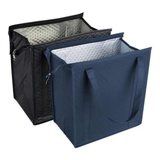 Large Insulated Reusable Grocery Bag With Zipper & Front Pocket, Keep Cool/warm For Hours For Camping Picnic, Fishing, Shopping