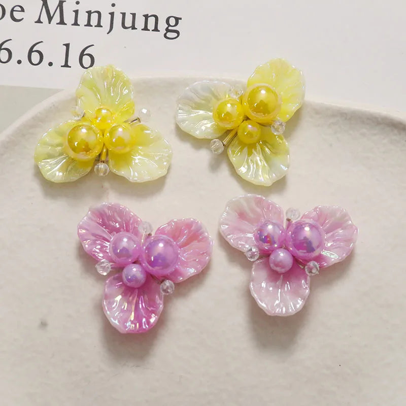 Shoe Decor 1 Piece Handcrafted Crystal Beaded Triple Petal Flower Iridescent DIY for Jelly Clog Sandals Princess Korean Style