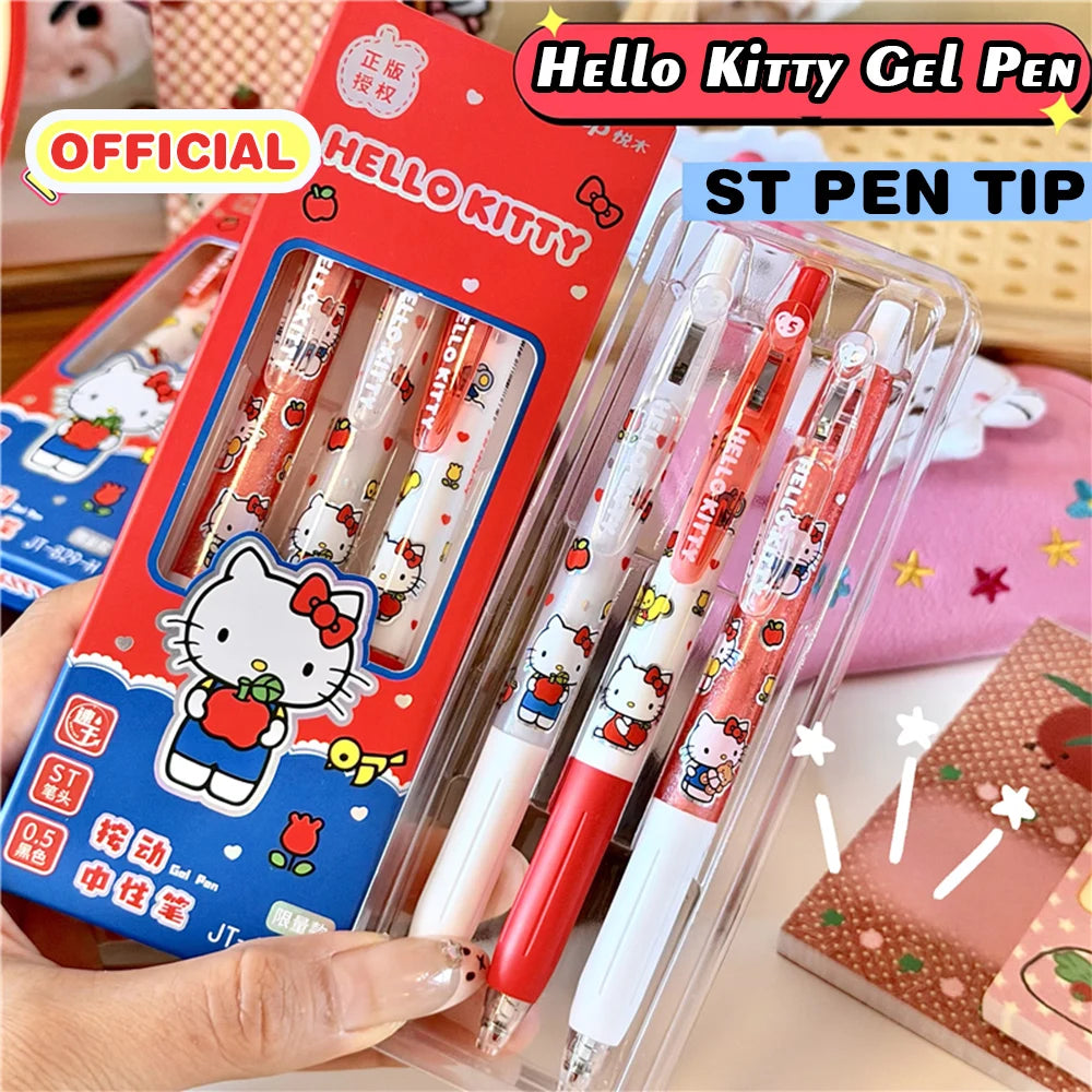 3 Pcs/Set Sanrio Erasable Gel Pen Hello Kitty Kuromi Cinnamoroll 0.5mm Black Ink School Office Supplies Stationery Gifts