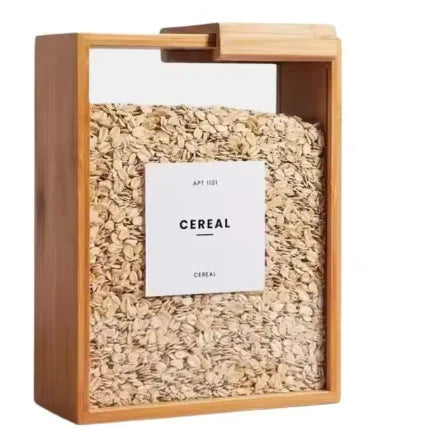 Sturdy Bamboo Kitchen Storage Container Cereal Grain Organizer