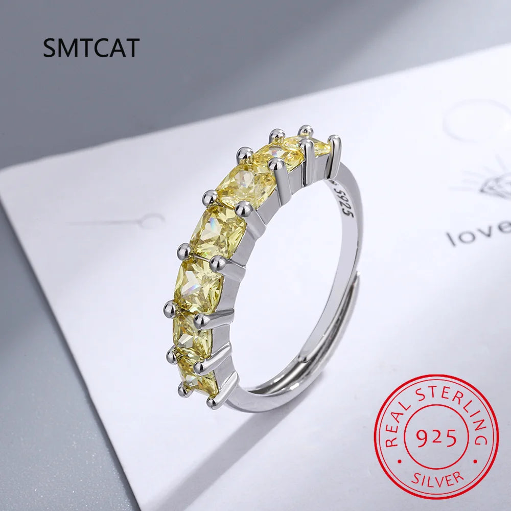 Princess Cut Natural Citrine 925 Sterling Silver Rings for Women Fashion Engagement Square Yellow Gemstone Birthstone Jewelry