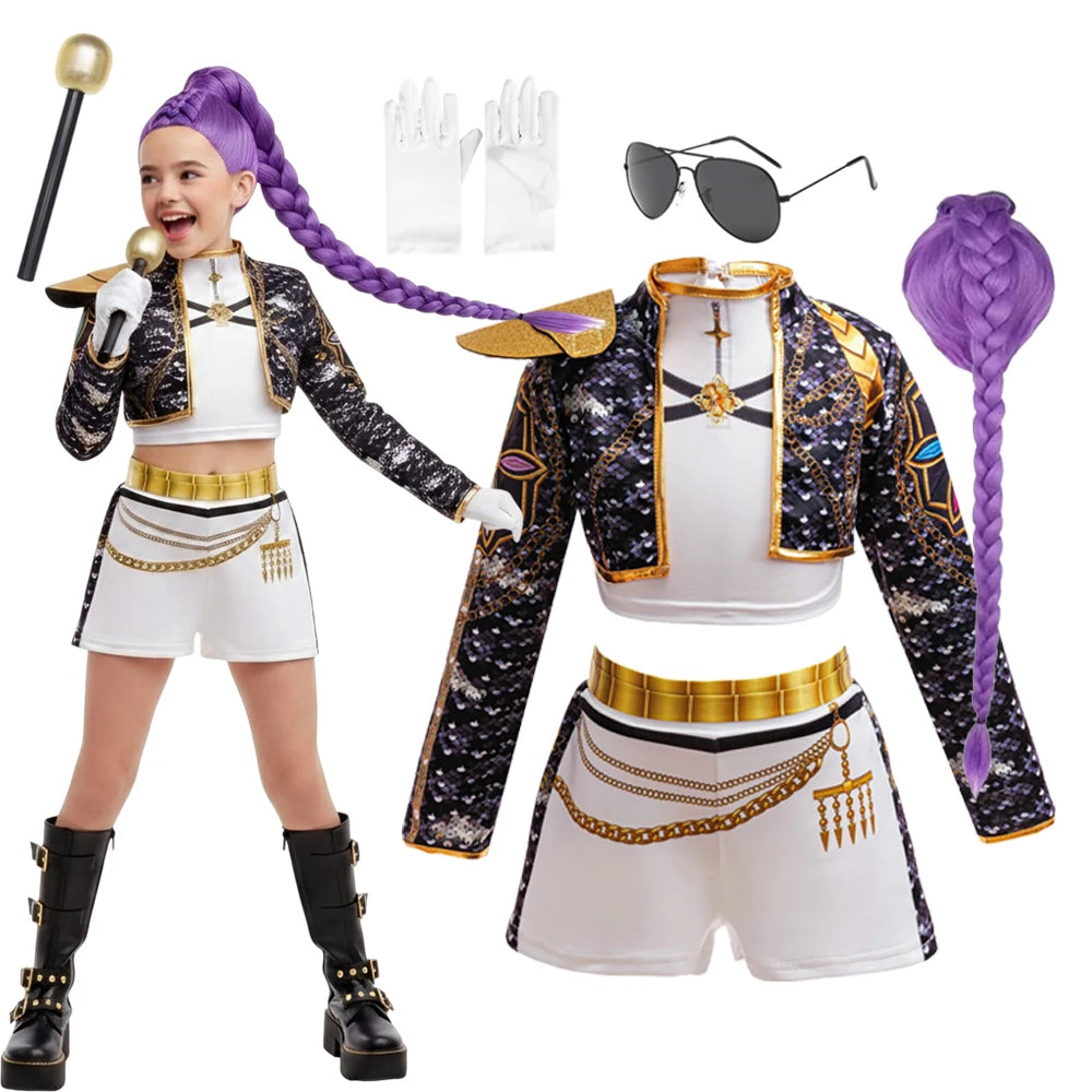 3PCS Set Girls Korean Music Costume Jacket Shirt Short Superstar Dance Singer Show Halloween Cosplay Birthday Party Outfit
