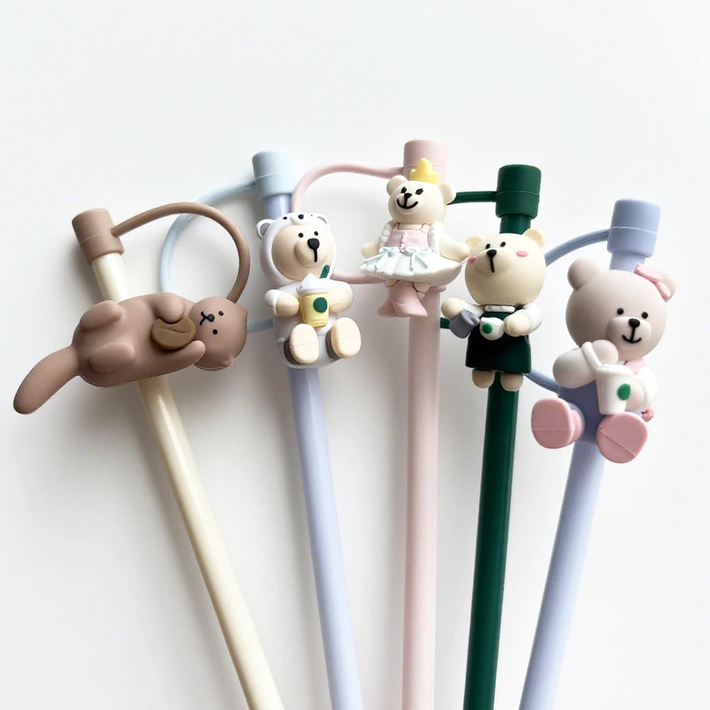 1pc Cute Bear Silicone Straw Cover Dust Plug for 7-8mm Straw Cups Tumblers Drink Lid Cap Creative Straw Toppers Cup Accessories