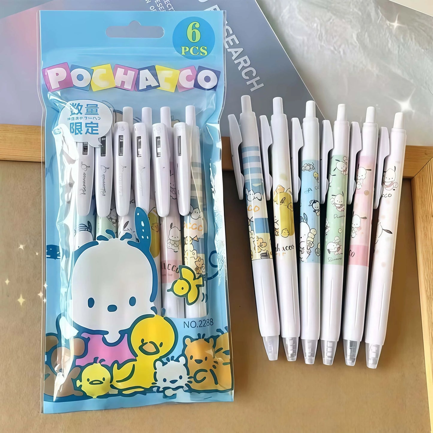 6Pcs/Pack Kawaii Sanrio Pochacco Gel Pens, Cute Cartoon Retractable Pens for Writing, Journal & Office Supplies