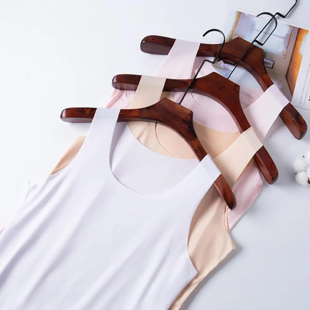 Women Bottoming Vest Ice Silk Seamless Sleeveless Pure Color Plus Size Stretchy Round Neck Dry Dry Cooling Camisole Basic Top 80