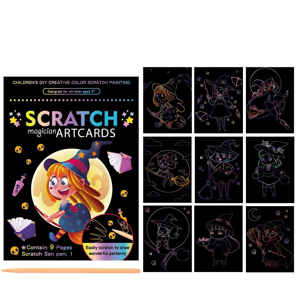 Children Scratch Painting Set Magic Rainbow Colors Scratch Art Painting Card Books Early Education Template Drawing Toys For Kid