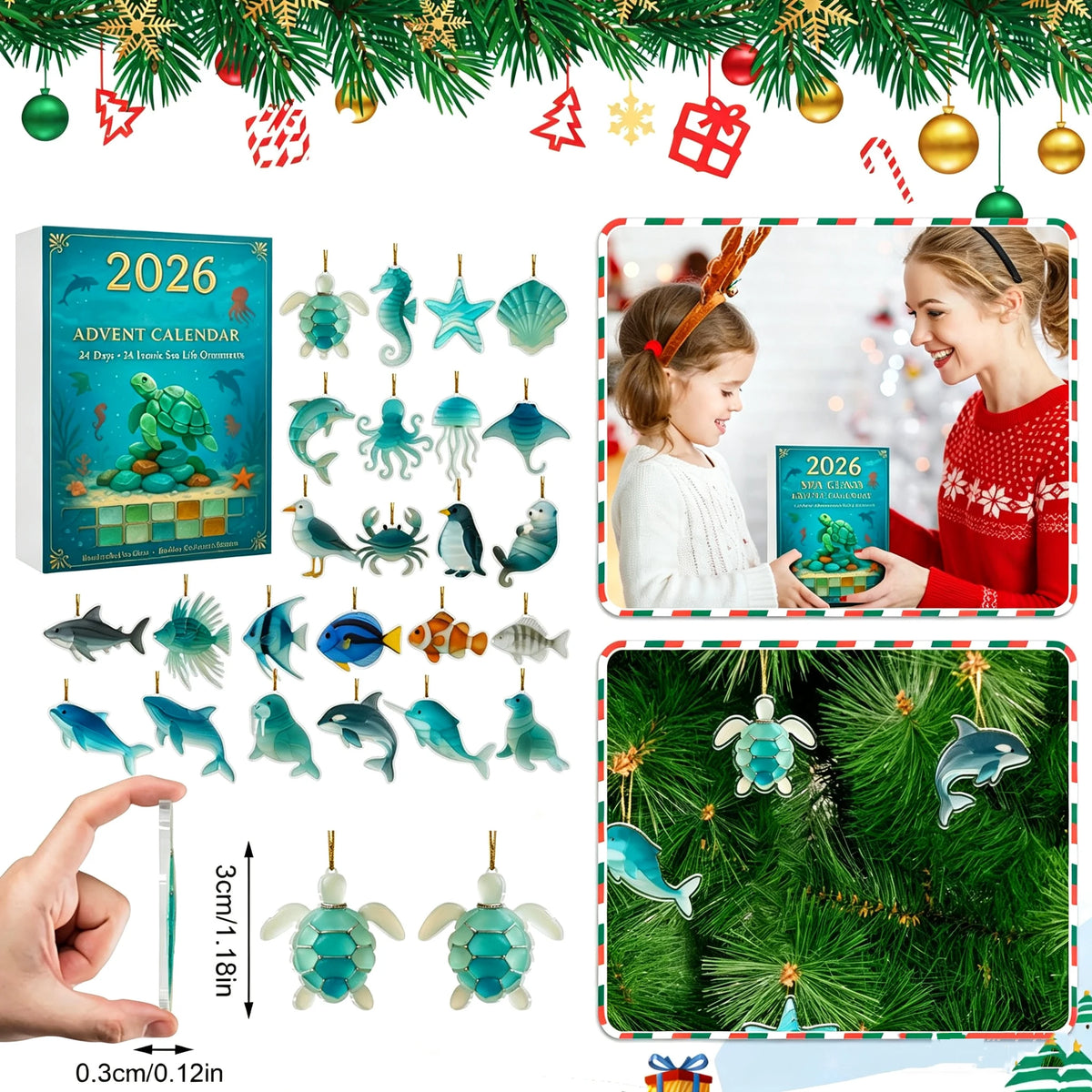 Sea Glass Marine Life Advent Calendar 24-Day Ocean Theme Christmas Countdown Calendar with Cute and Realistic Sea Animals 2026