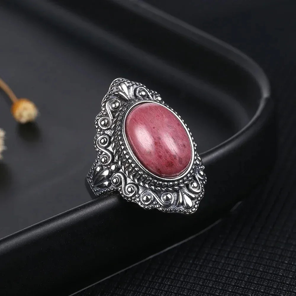 S925 Silver Ring Oval Natural Black Onyx Rings Finger Ring Retro Black Labradorite Fine Jewelry Party For Women Men