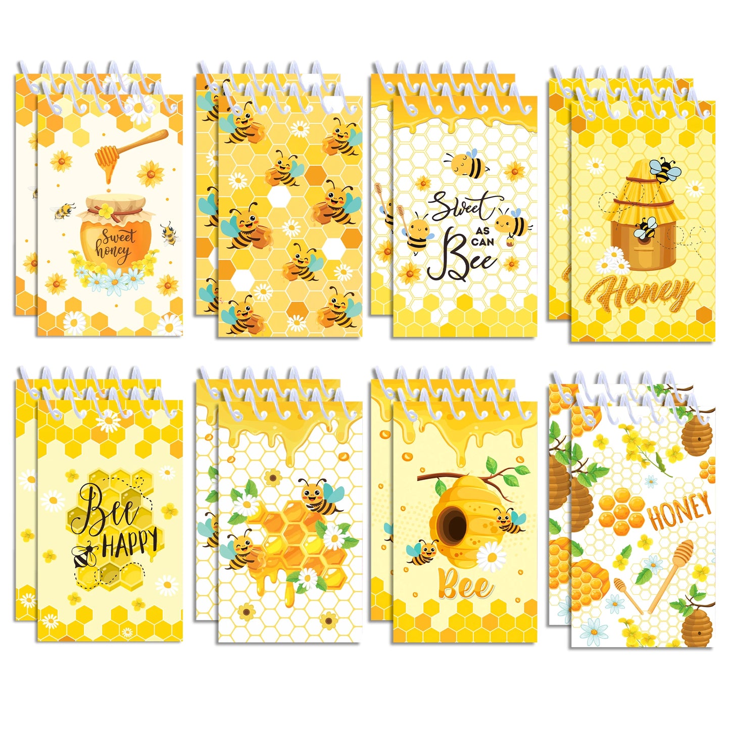 8pcs Honey Bee Theme Mini Spiral Pocket Notebooks Memo Pad Coil Booklet Notepads For Gifts Office Stationery School Diaries