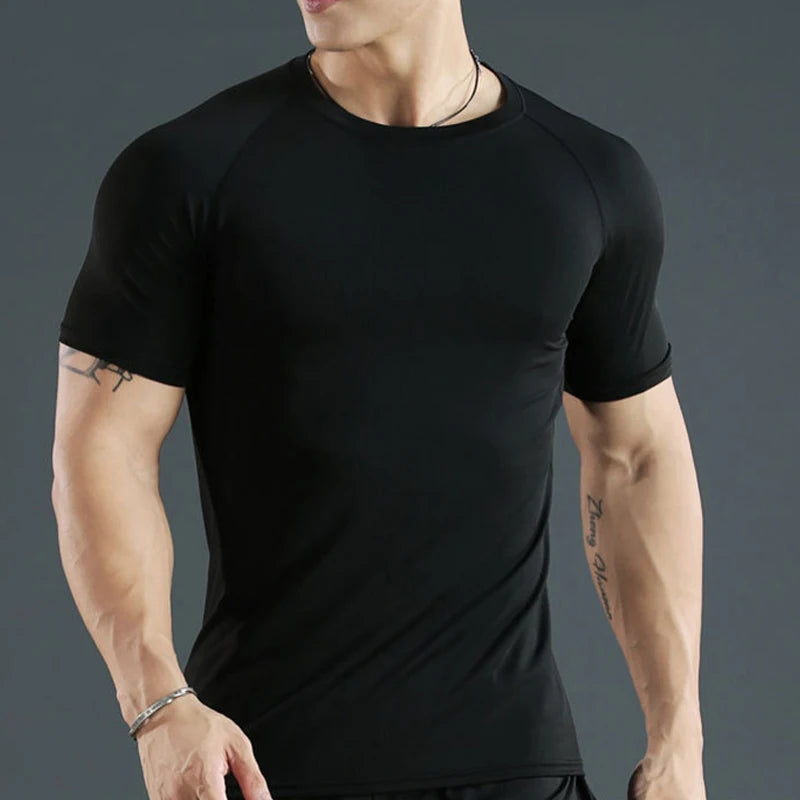 2-Piece Compression T Shirt Men Summer Sportswear Running T-shirt Elastic Quick Dry Sport Tops Athletic Gym Workout Shirts Men