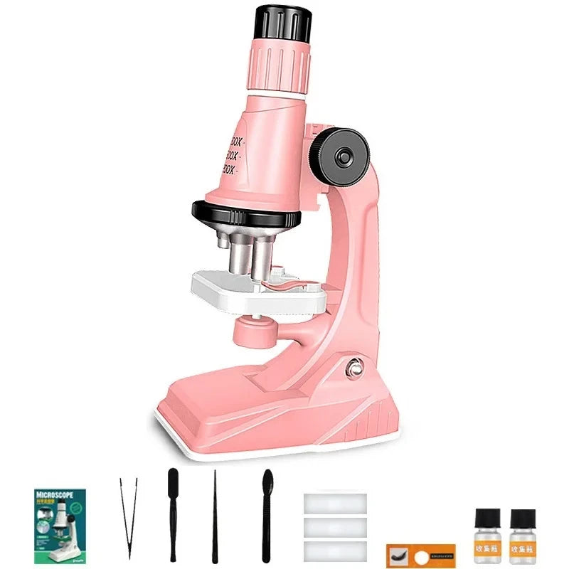 Kids Microscope Kit 200x 600x 1200x Biological Science Stem Toy Hand Loupe School Educational Pocket Microscope with LED Light