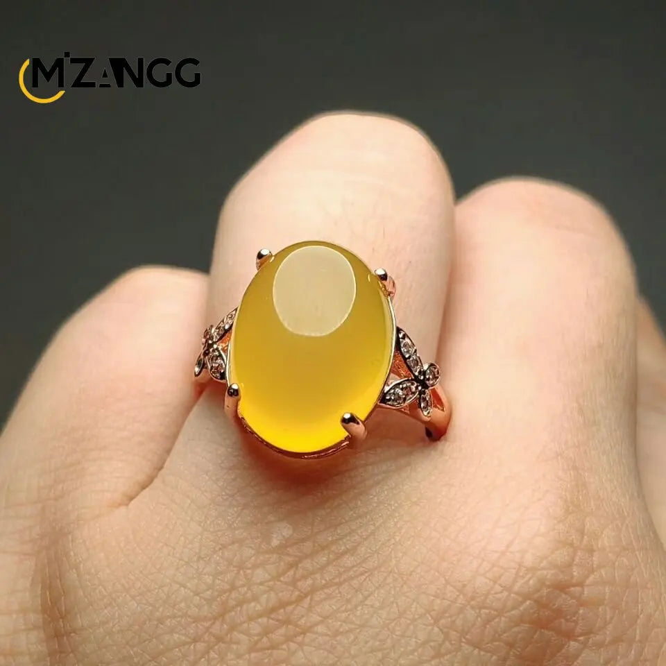 S925 Silver Inlaid Agate Ring Opening Adjustable Natural Green Chalcedony Hand-carved Ring Fashion Boutique Jewelry Women Ring