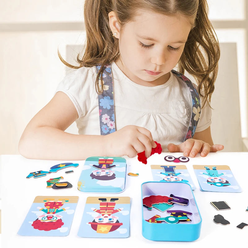 Magnetic 3D Puzzle Children Dress Up Change Facial Expression Game Iron Box Jigsaw Early Education Imagination Toys Girls Gifts