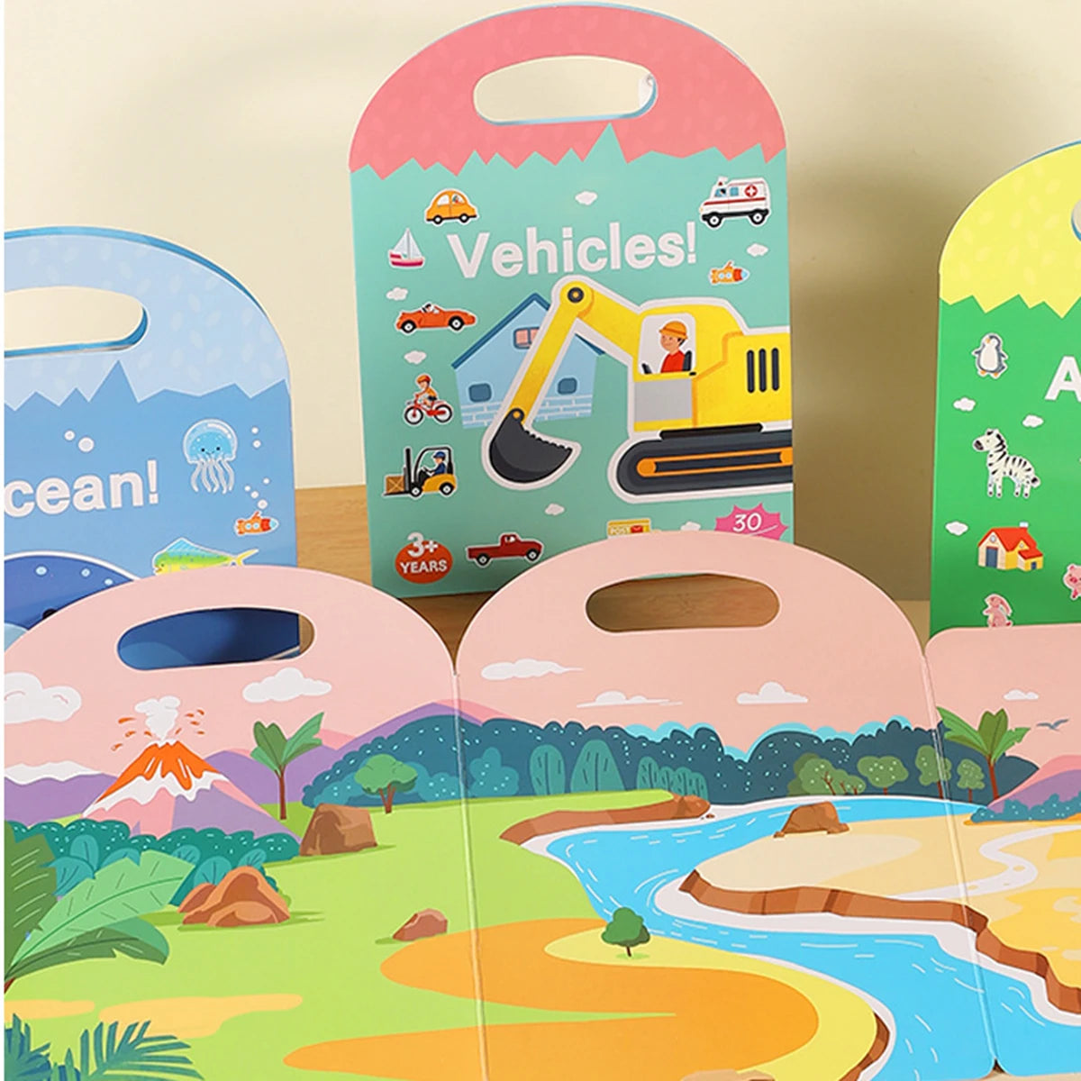Reusable Sticker Book for Kids Vehicles Stickers Educational Learning Travel Stickers Activity Books for Toddler Girls Boy