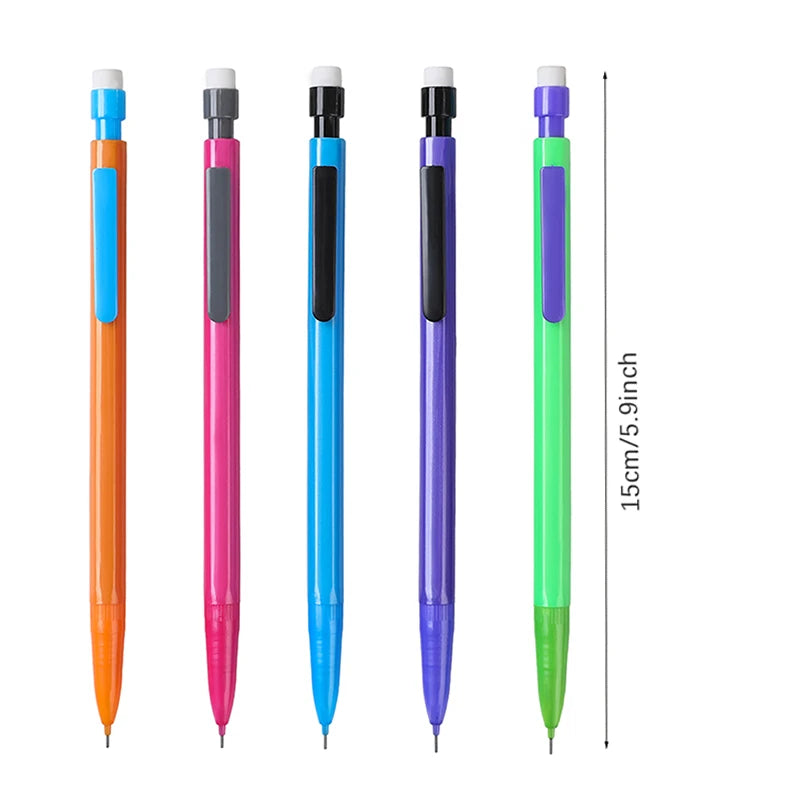 New Creative 5Color Mechanical Pencil Set With Top Eraser, 0.5/0.7mm Lead Filling for Writing School Automatic Pencil Stationery