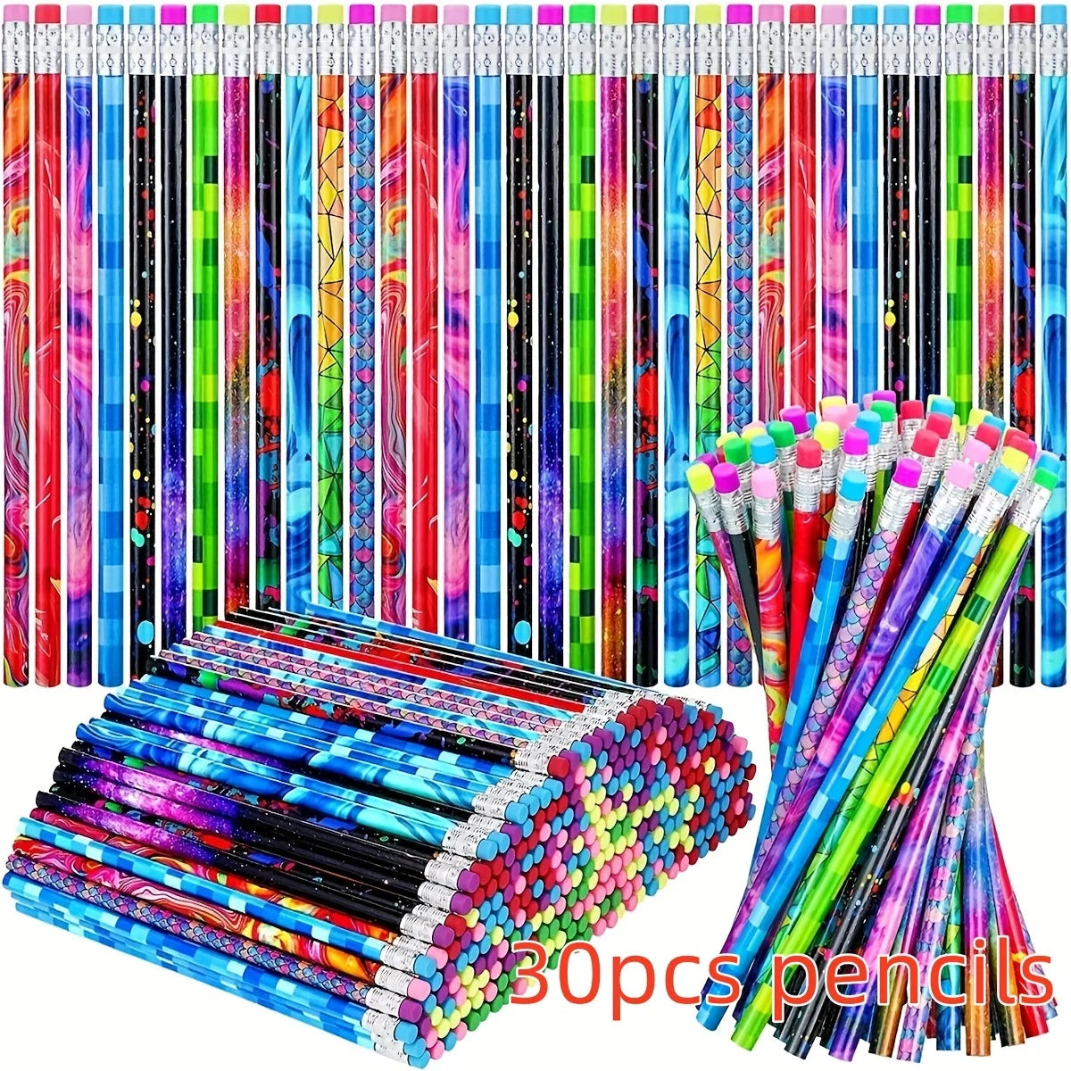 30/60pcs Wooden Pencils with Erasers: Sketching Pencils for Students, Combination Pencils for Writing, School Supplies, Statione