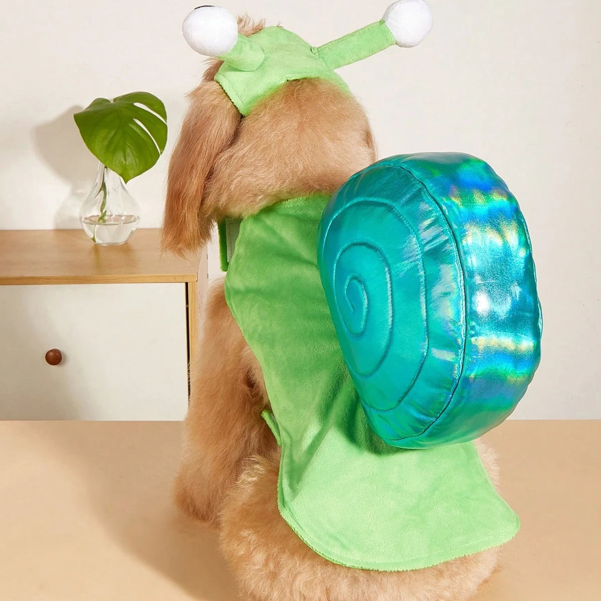 Cute Snail Dog Costume Funny Pet Cosplay Outfit With Snail Shell Headband Soft Plush Dog Clothes For Small Medium Dogs Halloween