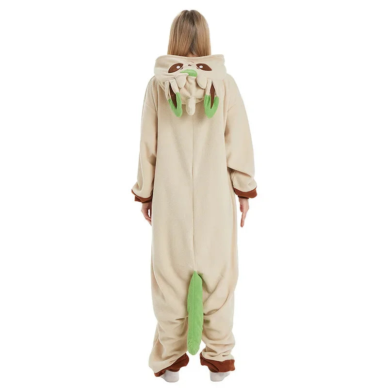 Leafeon Onesies Kigurumi Cosplay Pajamas Winter Warm Sleepwear Pijamas Adults Halloween Full Body Costume Outfit