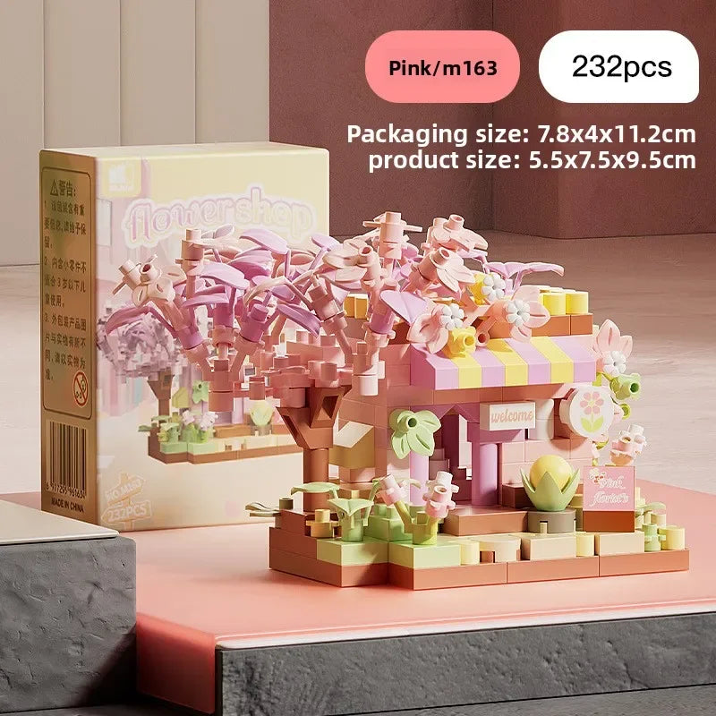 Mini City Street View Flower Shop Building Blocks, Cute House Model Bricks, Girls DIY Assembly Educational Toys for Kid