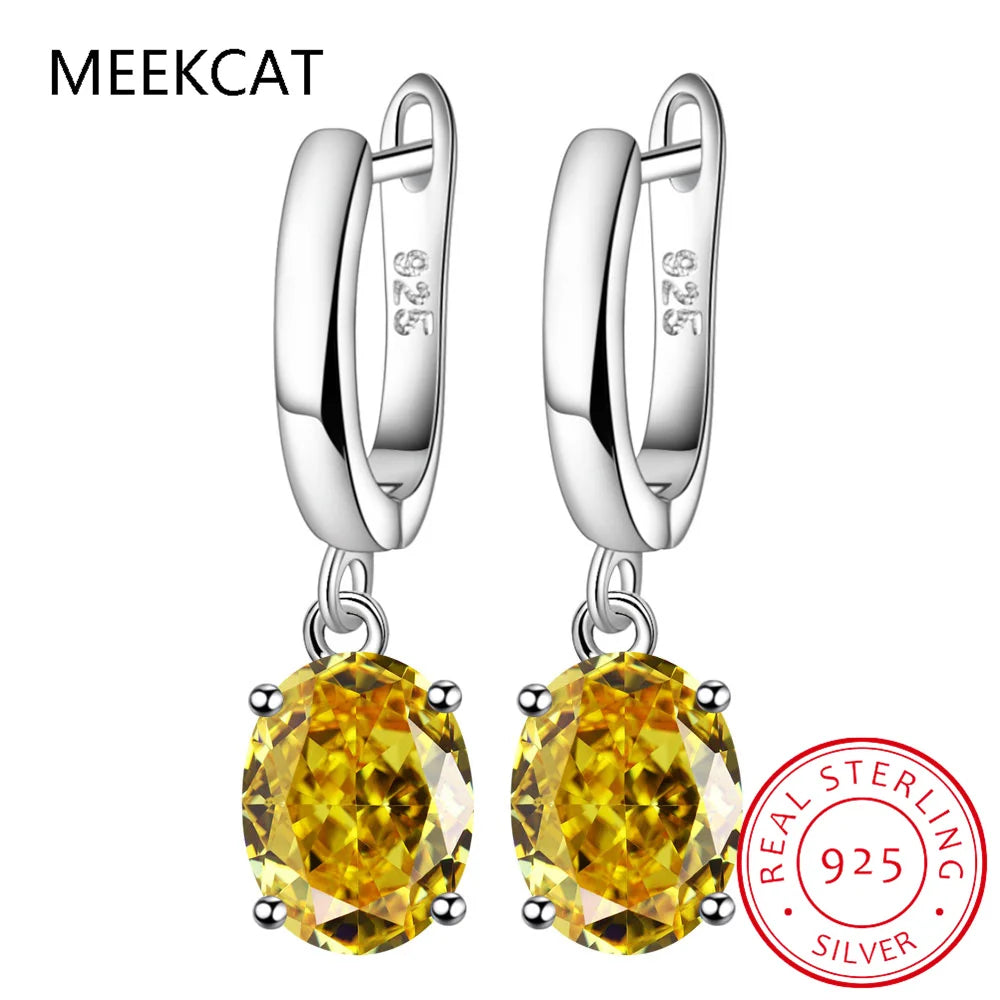 Oval Genuine Natural Blue Topaz 925 Sterling Silver Drop Earrings for Women Fashion Statement Gemstone Jewelry
