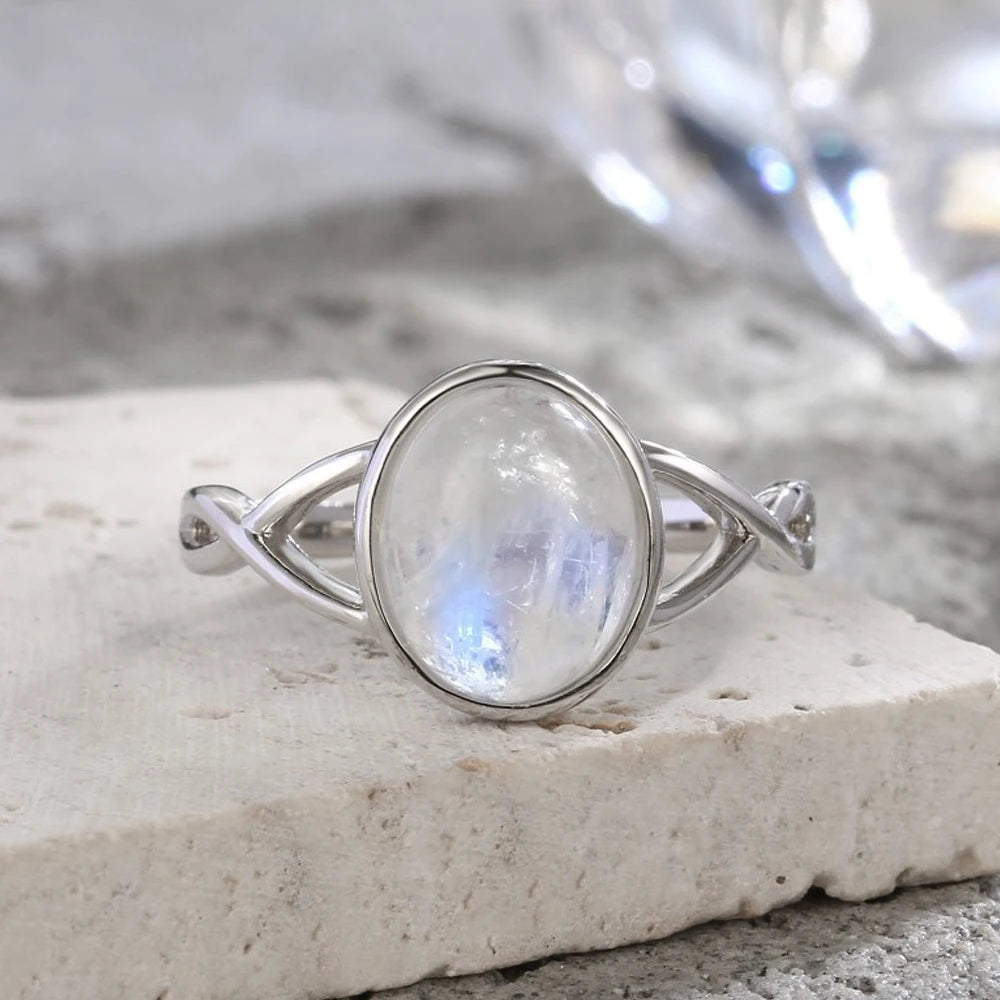 S925 Sterling Silver Moonstone Rings Simple Summer Rings Natural Stone With Blue Light Party Gifts Fine Jewelry Rings For Women