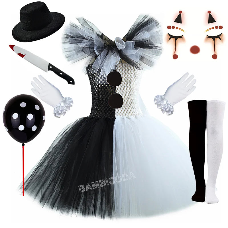 The Clown Costume Terrifier Art Girl Black White Fancy Tutu Dress Horror Joker Dress for Girls Halloween Carnival Party Costumes