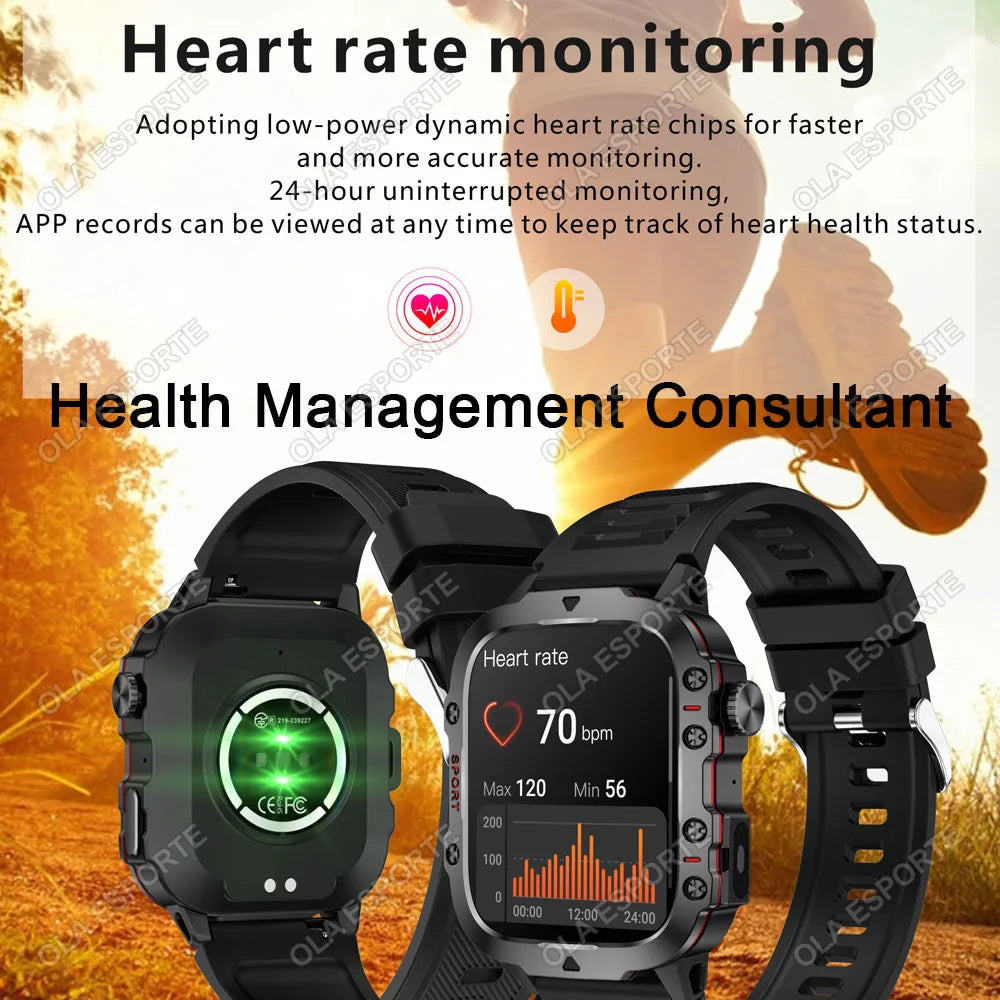 2026 New Military Smart Watch Men IP67 3ATM Outdoor Sports Fitness Tracker Blood Pressure Health Monitor BT Calls GPS Smartwatch