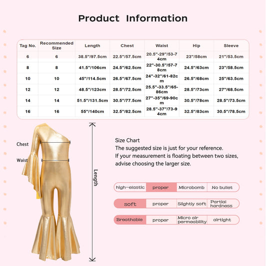 Girls 60s & 70s Disco Costume – Metallic Jumpsuit for Dance & Halloween, Sizes 6–16
