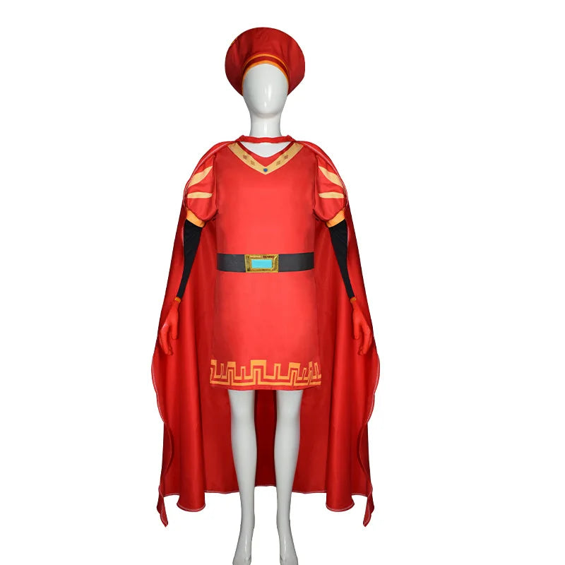 Lord Farquaad Cosplay Anime Costume Uniform Cloak Glove Hat Set Medieval Cosplay Halloween Party Red Outfit for Kid Women Men