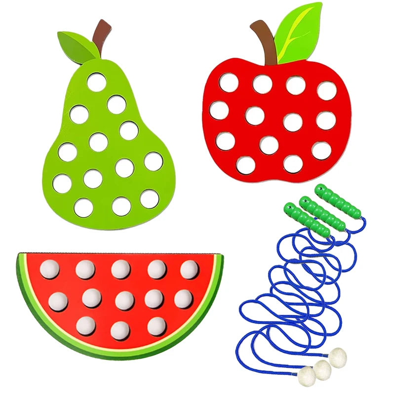 Fruits Threading Teaching Toys Wooden Lacing Toy Kids Toddlers Fine Motor Skills Toy Activity Early Educational Toys Boys Girls