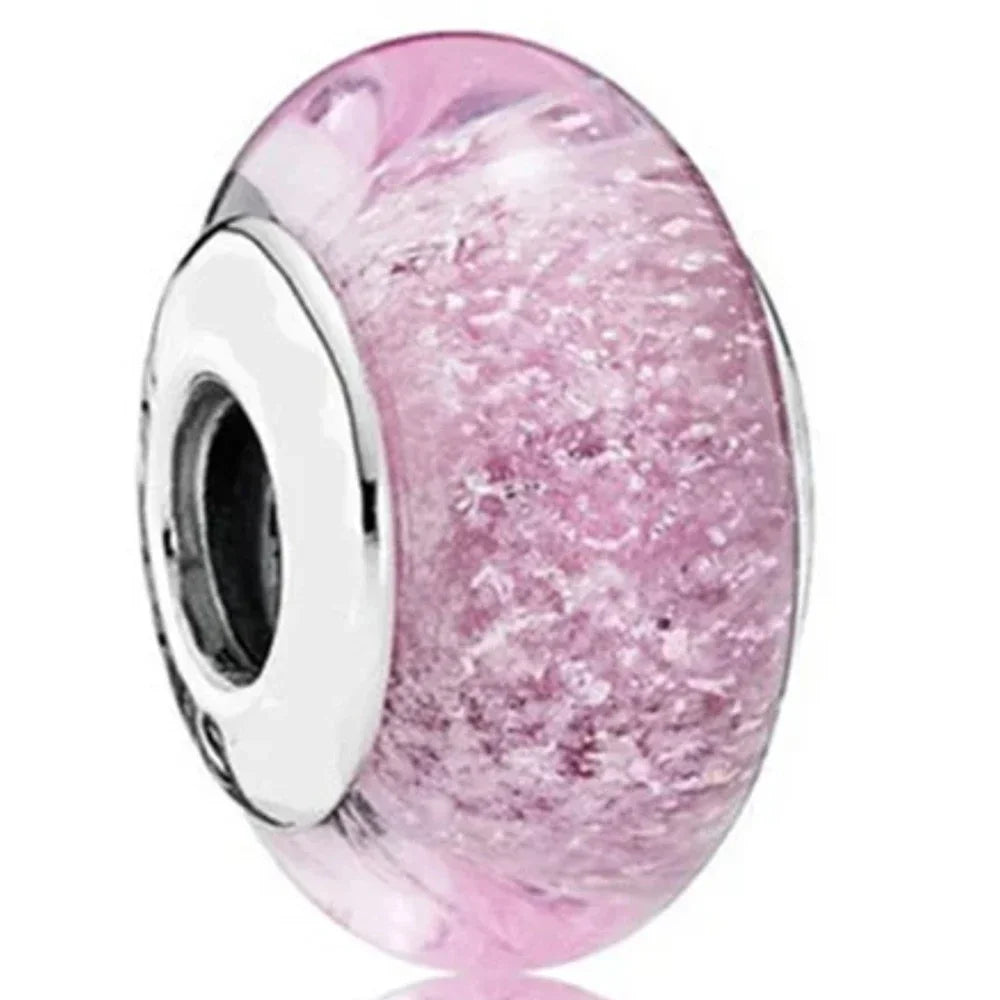 2025classic 925 Sterling Silver Colored Flower Leaf Cosmic Rainbow Murano Glass Charms Beads Fit DIY Bracelet Women Jewelry Gift