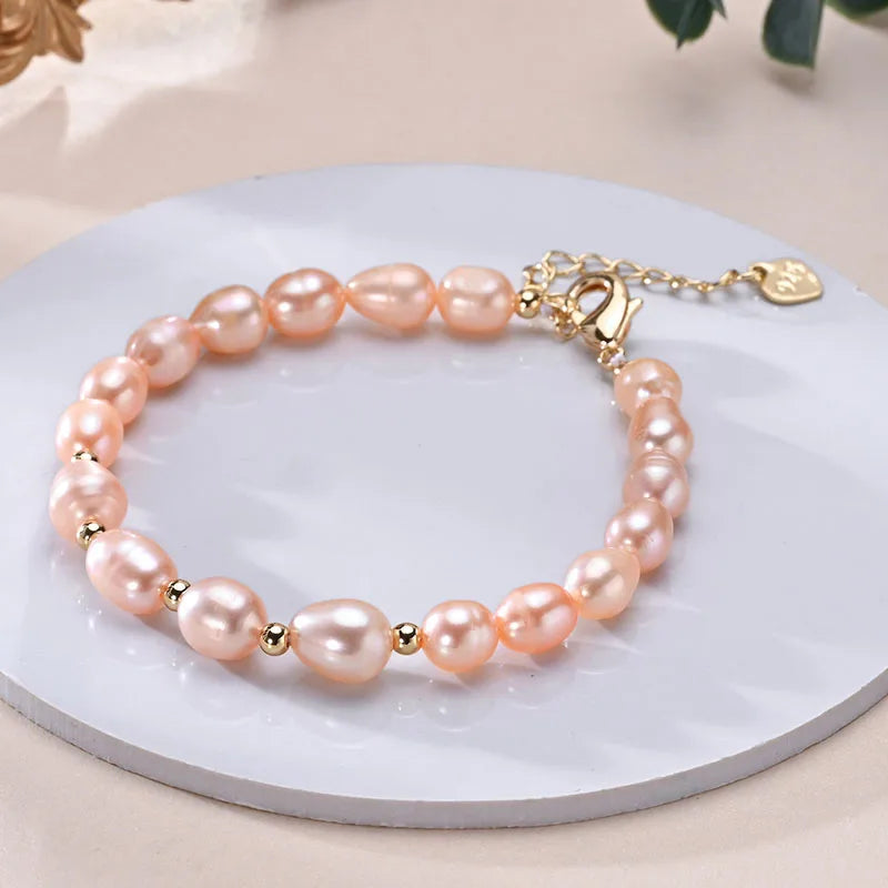 Natural Freshwater Pearls Multicolored Bracelet Golden Small Beads S925 Sterling Silver Chain Fine Jewelry Gifts for Women