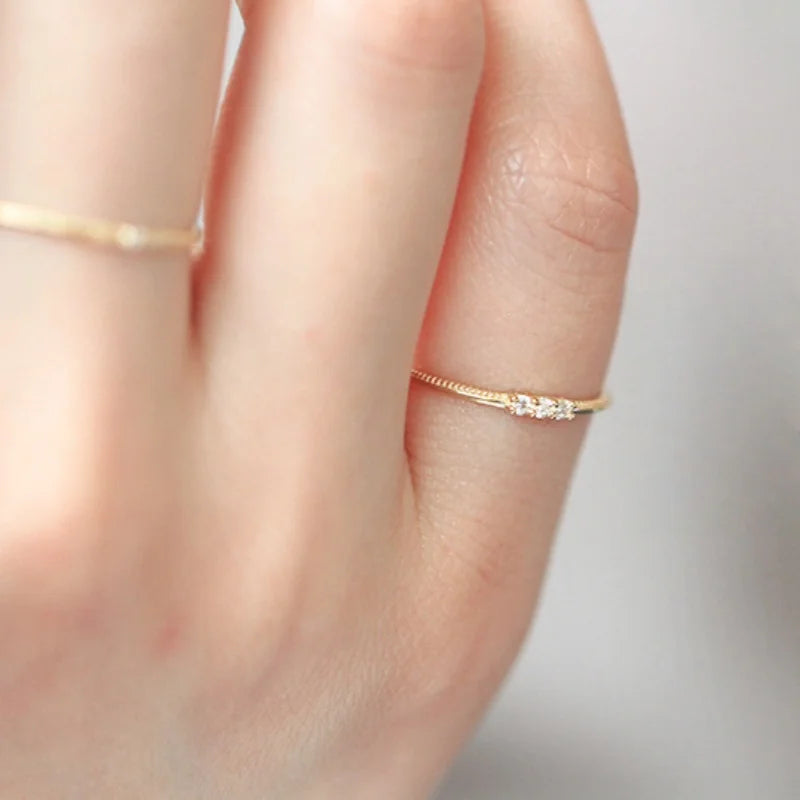  S925 Sterling Silver Plated 14K Gold Sparkling Three Zircon Rings for Women Exquisite Wedding Party Jewelry Accessories