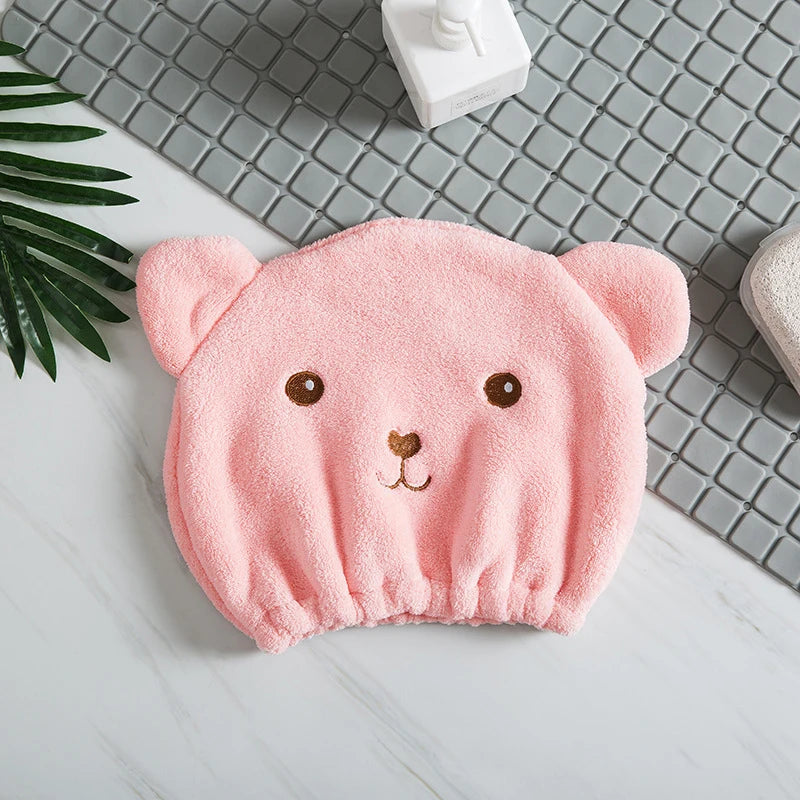 Thinnest Dry Hair Cap For Women Quick-drying Absorbent Microfiber Head Towel Korean Cute Bear Embroidered Shower Cap Towel