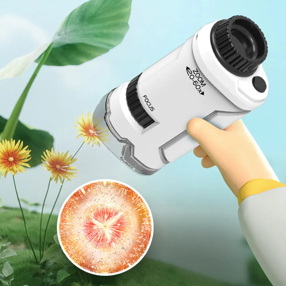 New 60x-120x Handheld Microscope LED Lighted Educational Pocket Microscope Science Toys Outdoor Children Stem Toy for Kids