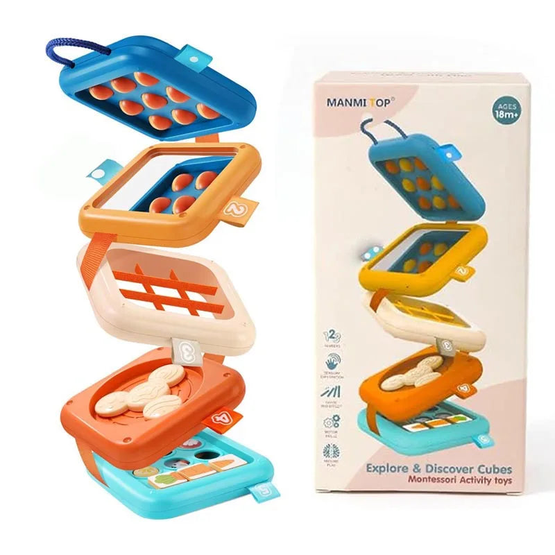 Montessori Toys Busy Board Baby Activity Cube Sensory Toys Folding Puzzle Fine Motor Skill Early Educational Toys for kid age 1+