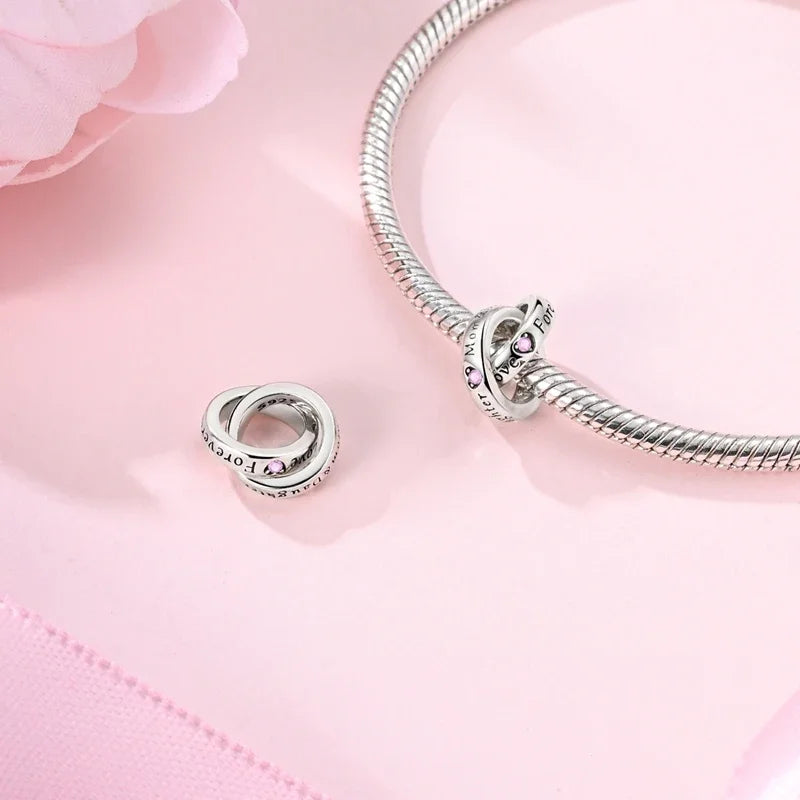 925 Sterling Silver Mother and Daughter Hug Comic Beaded Pendant Fit Original Women's Bracelet Jewelry Making Mother's Day Gift