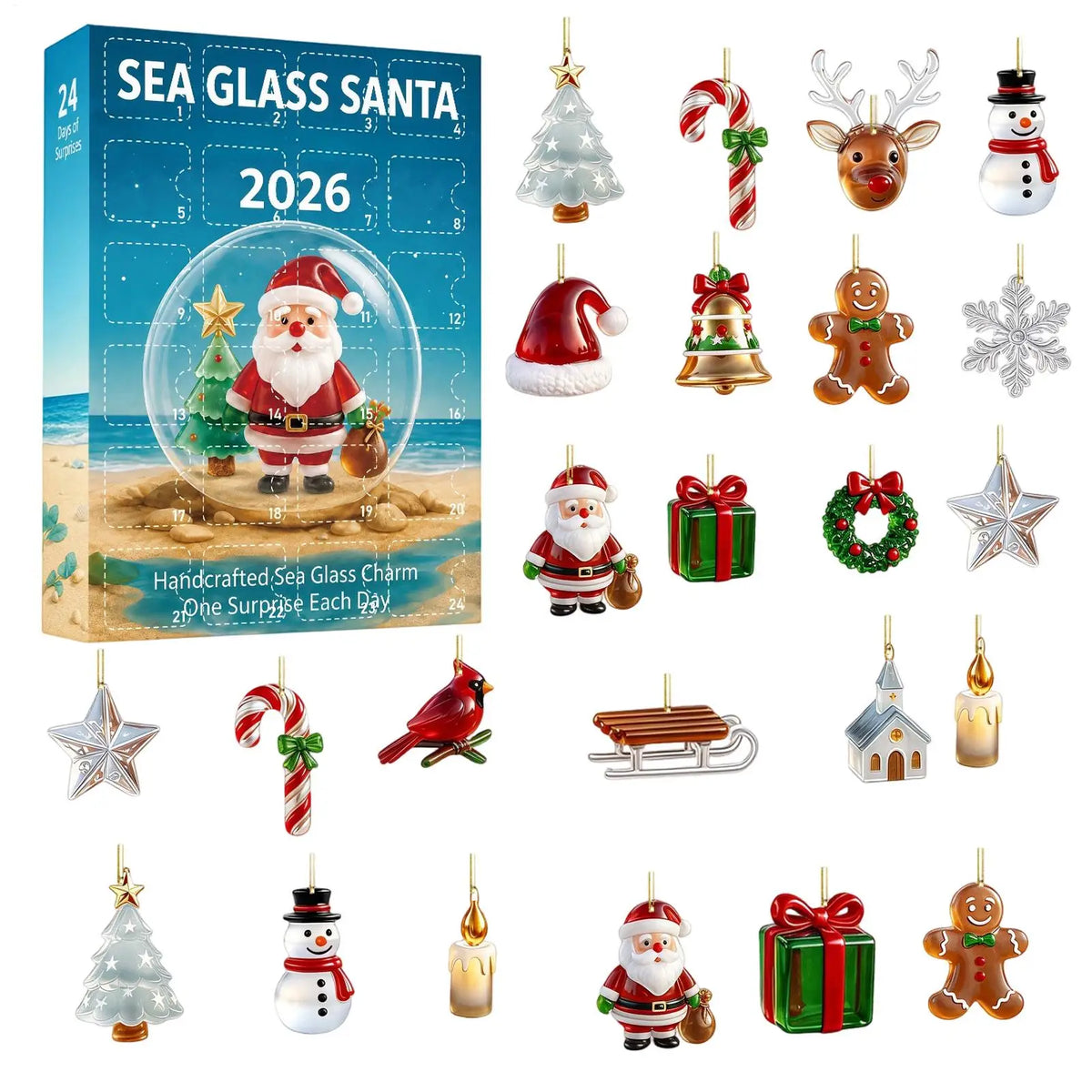 24 Days Christmas Advent Calendar 2D Acrylic Santa Claus Gingerbread Man Countdown Ornament 2026 Holiday Calendar