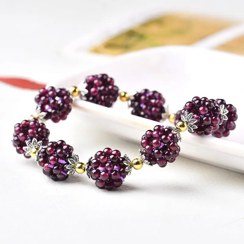 Buyee Natural Garnet Bracelet Small Round Loose Stone Bracelets Wine Red Gem Bead Charm Bracelet for Women Fashion Fine Jewelry