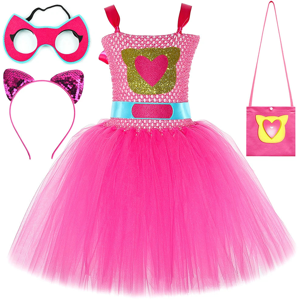 Super Kitty Costumes for Girls Super Cat Tutu Dress for Kids Christmas Halloween Outfits Children Animal Clothes with Eyes Patch