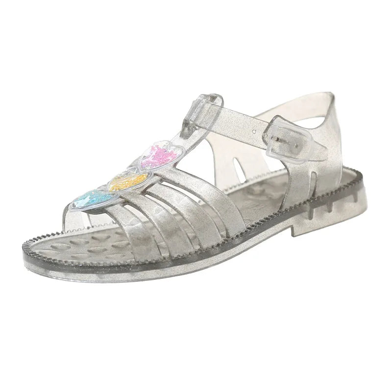 Fashion Girls Jelly Sandals New Summer Children's Shoes Girls Open-toe Crystal Love Shoes Children Baby Princess Beach Sandals
