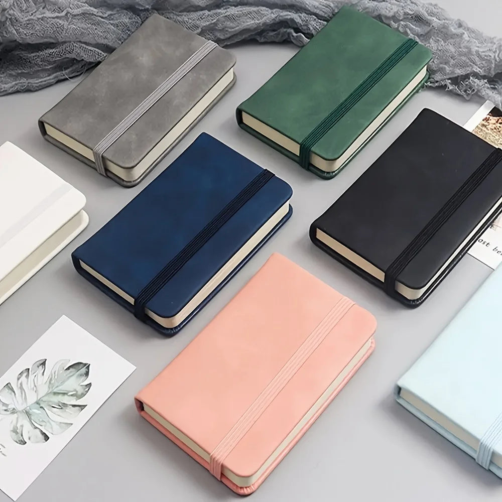 5-Pack Leather Pocket Notebooks, Portable Mini Journals with 100 Pages, Elastic Closure Personal Organizers